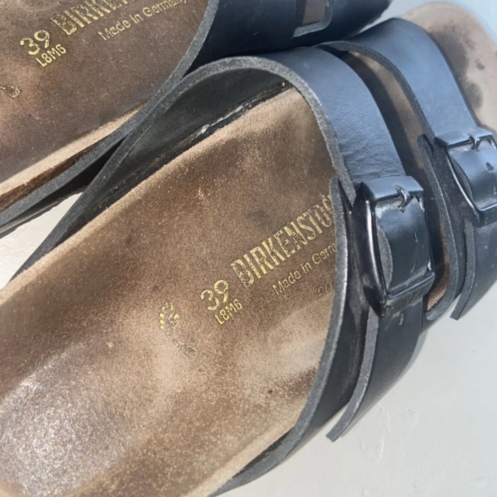 BIRKENSTOCK Arizona Women 2-strap Sandals Black Leather Size 39 250 L8 M6 US-8 - Picture 6 of 8